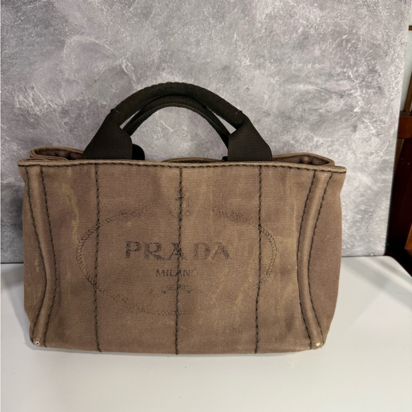 Prada Taupe Canapa Canvas Bag - Picture 1 of 15